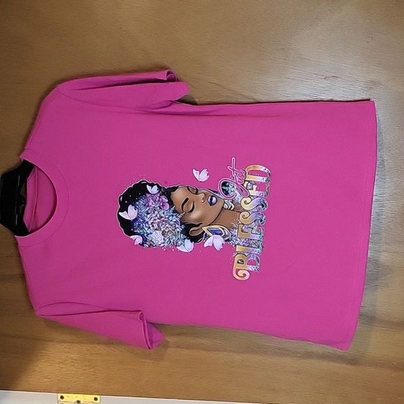 Womens Pink "Just Blessed" 2-Piece Short Set - Picture 4 of 9